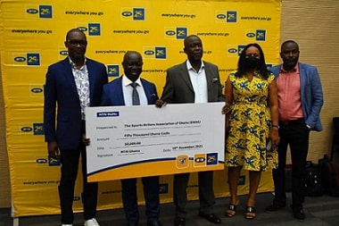 Mr. Samuel Koranteng, Chief Corporate Services Officer of MTN, Mr. Kwabena Yeboah President of SWAG, Efua Ms. Falconer, Corporate Communications Manager of MTN and Executives of SWAG